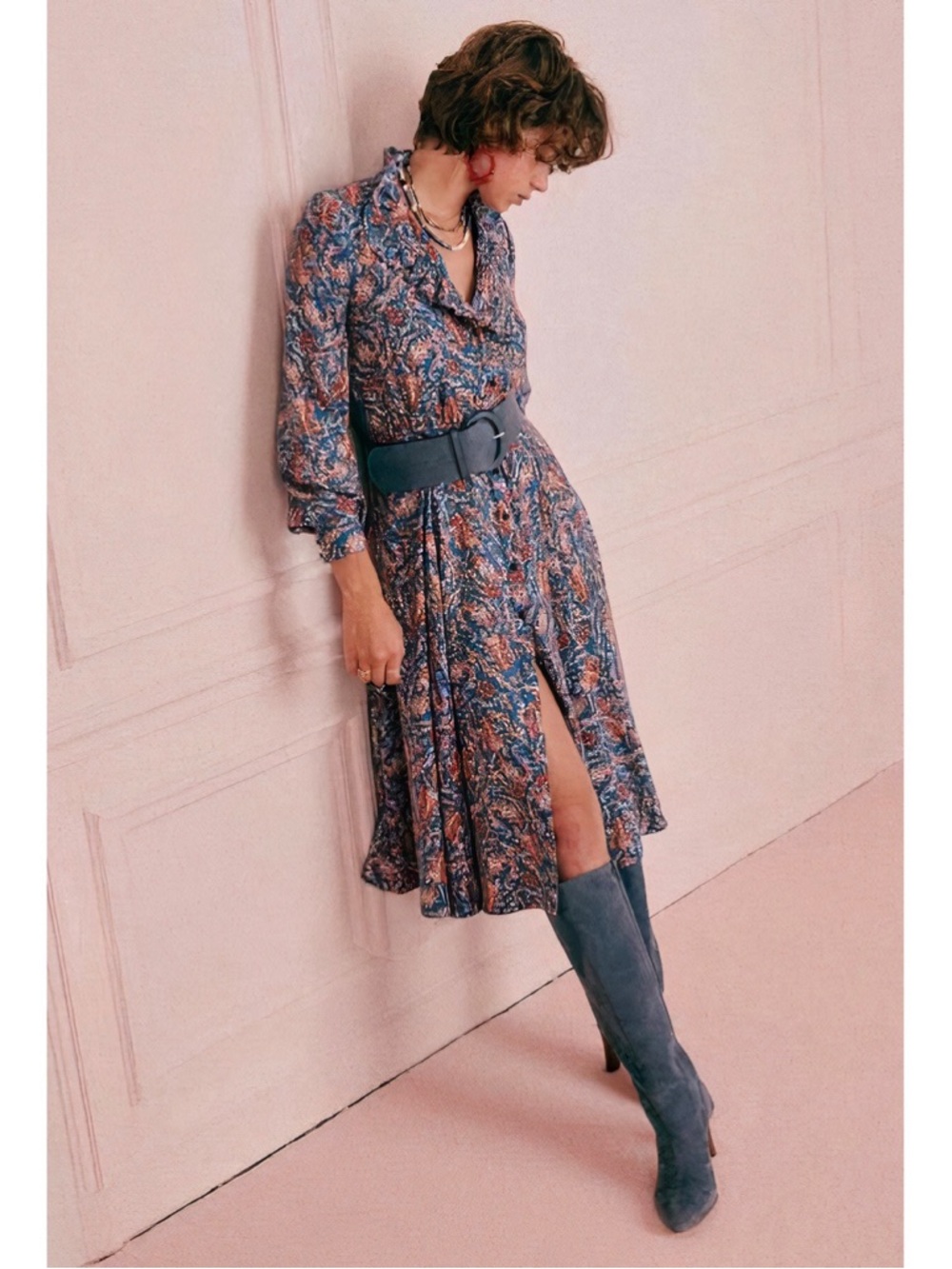 NWOT Sezane Midi Floral Long-Sleeve Loree Shirt Dress